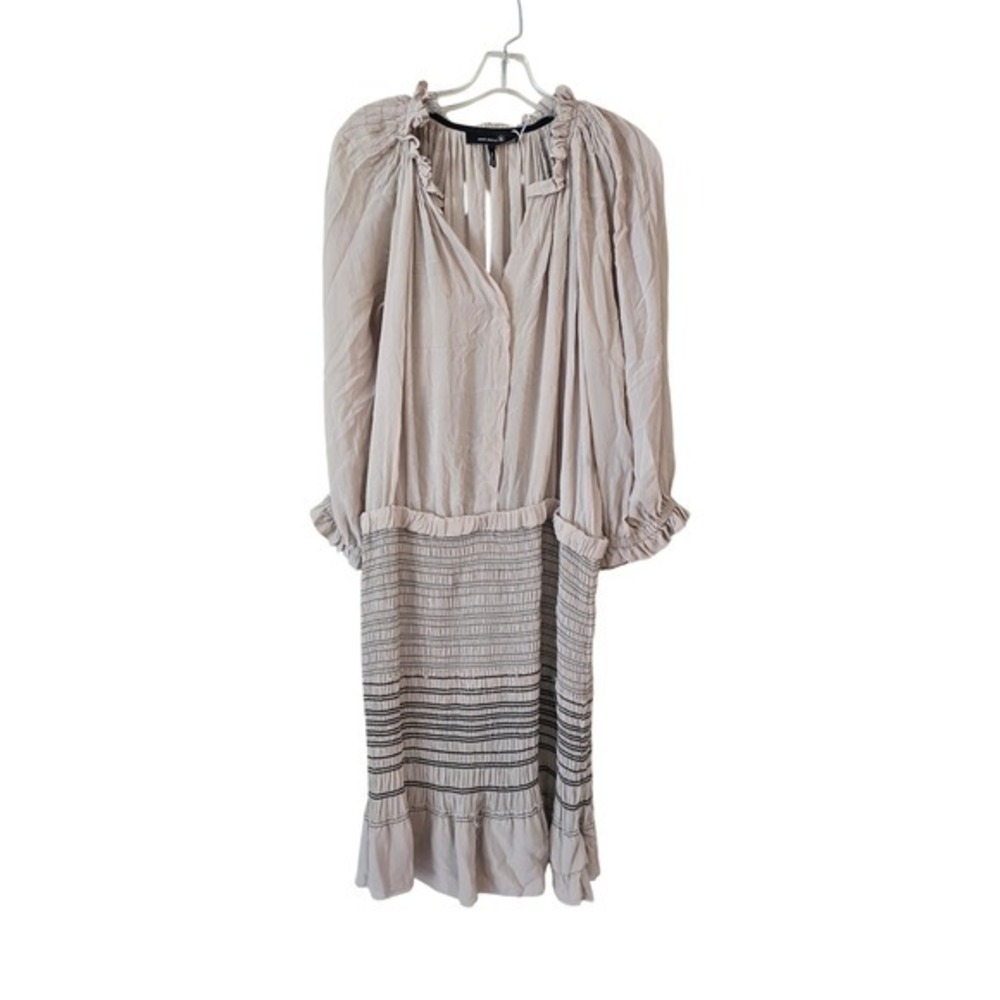 Isabel Marant Etoile Beige Smocked Drop Waist Ruffle Dress Long Sleeve Size 1
